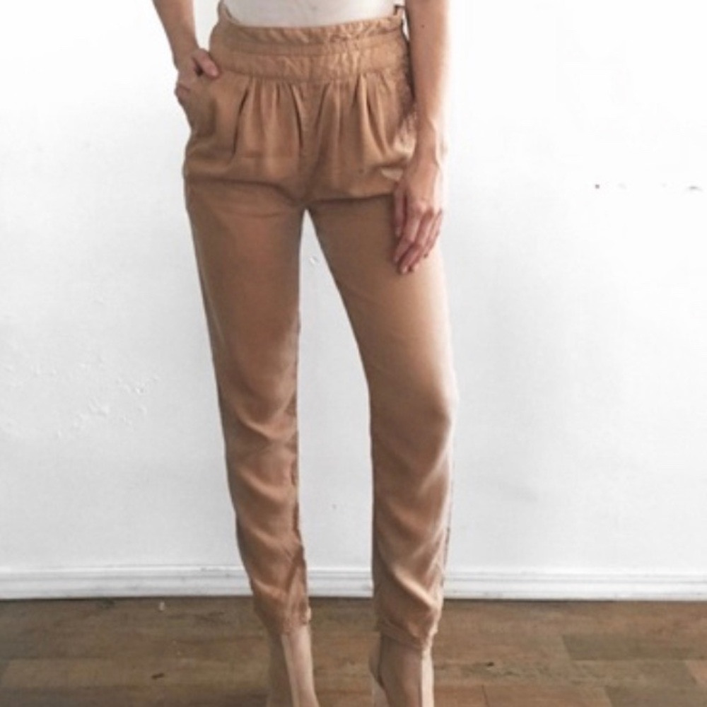 Aritzia Camel Tan Jogger Pants Boho Silk Blend Minimalist